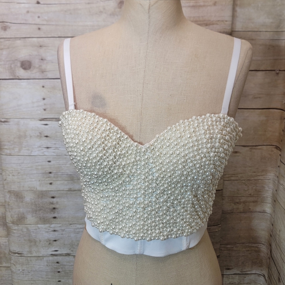 Elegant Pearl Embellished Crop Top